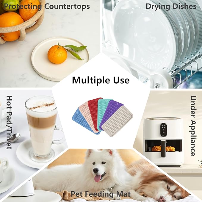 ZLR Silicone Sponge Holder & Sink Caddy Tray (6" x 12") - Narrow Dish Drying Mat for Kitchen Counter - Waterproof Soap Dispenser Organizer, Non-Slip Bathroom Vanity Tray (Cassava White)