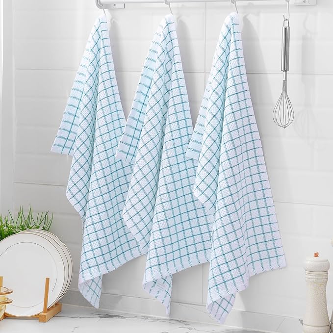 Homaxy 100% Cotton Kitchen Towels 4 Pack-15 X 25 Inches, Check Design Waffle Weave Hand Tea Towels, Super Soft and Absorbent Dish Towel for Drying Dishes, Teal