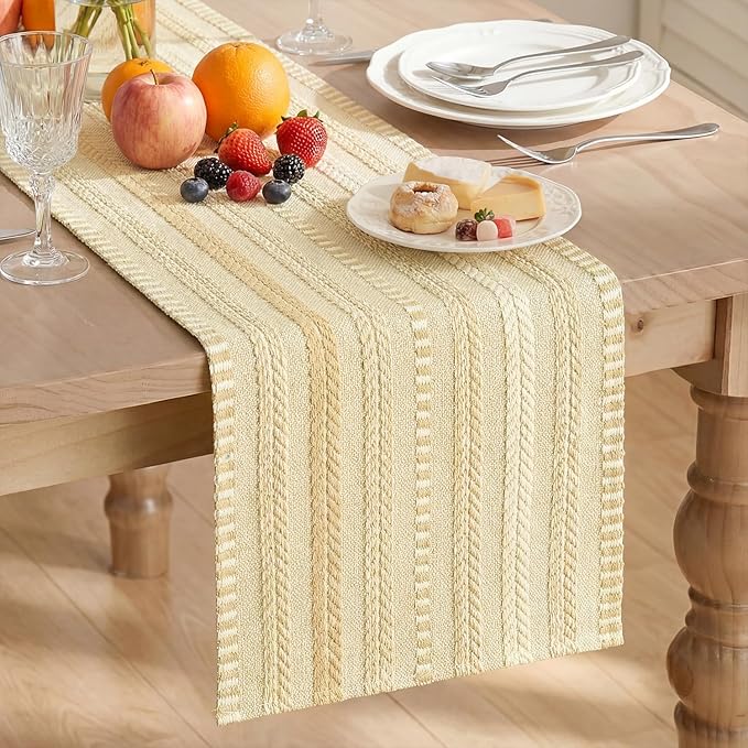 Artoid Mode Burlap Brown Farmhouse Woven Table Runner, Seasonal Holiday Rustic Kitchen Dining Table Decoration for Home Party Decor 12x72 Inch
