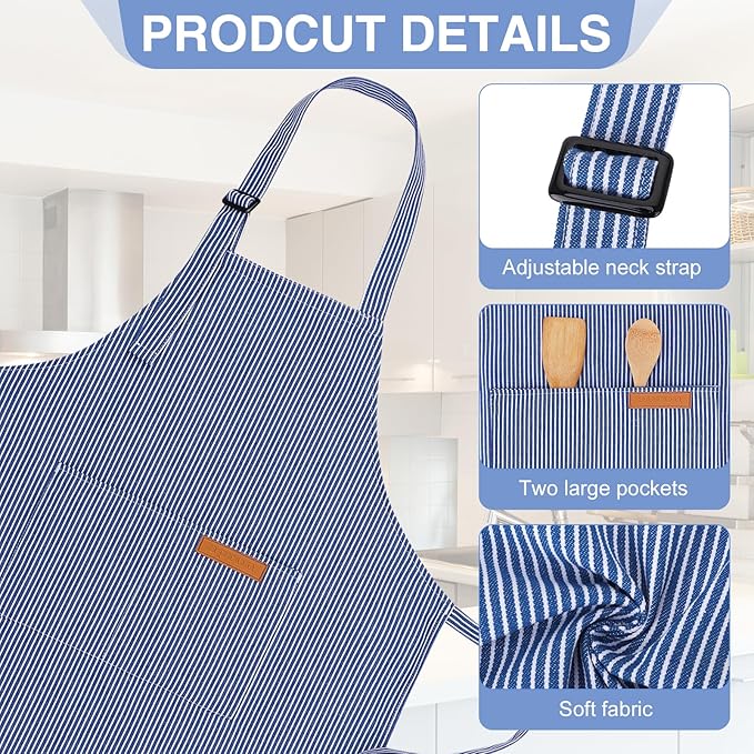 3 Pack Stripes Kids Apron, Adjustable Kids Cooking Aprons with 2 Pockets, Cute Chef Baking Aprons for Boys and Girls