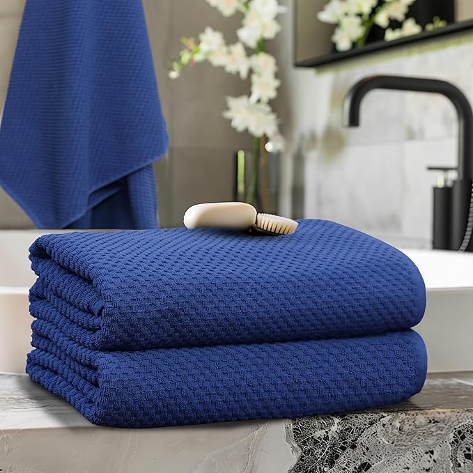 COTTON CRAFT Waffle Bath Sheets - Set of 2 Luxury Euro Spa Waffle Weave Bath Sheet Towels - 100% Ringspun Cotton Bath Sheet - Absorbent Quick Dry Bath Towel Sheet - Oversized 35 x 70 inches - Blue
