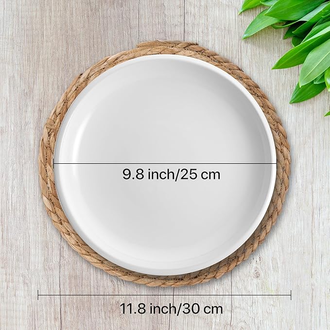Niviy Round Woven Placemats Set of 6, with 72 Inches Long Farmhouse Macrame Table Runner Burlap Cotton Linen Table Runners Chargers for Dinner Plates, Beige & Brown