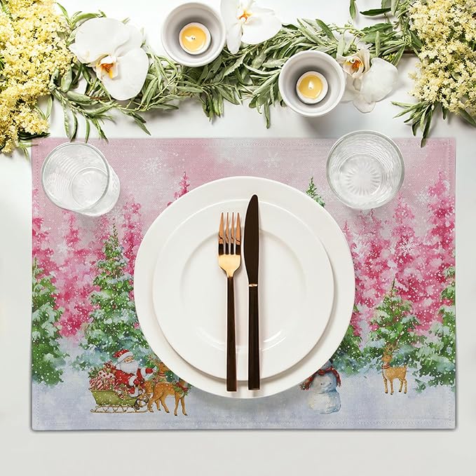 Winter Forest Decoration Placemat 4pc Watercolor Tree Place Mats for Dining Table Decor