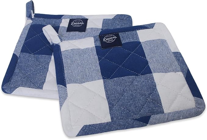 Encasa XO 8 inches Oven Microwave Potholders (2 pc Set) for Kitchen Cooking & Baking - Heat Resistant, Thick & Safe, Protection of Hands from Hot Utensils - Buffalo Blue Checks