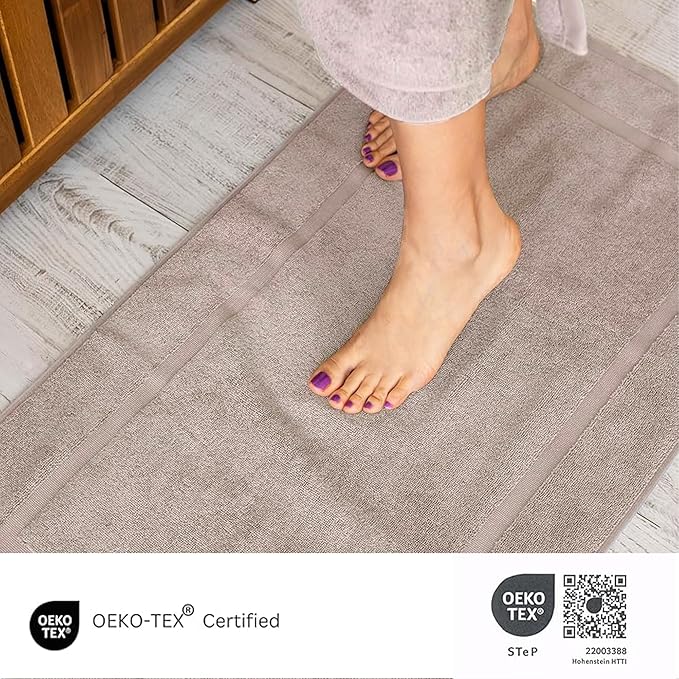 SALBAKOS 100% Turkish Cotton Bath Mat Set 2-Piece - 20x34 inch, Hotel & Spa Collection, Soft, Absorbent, Long Lasting, Durable Bathroom Rugs | Made in Turkey (Taupe, 2 Bath Mats)