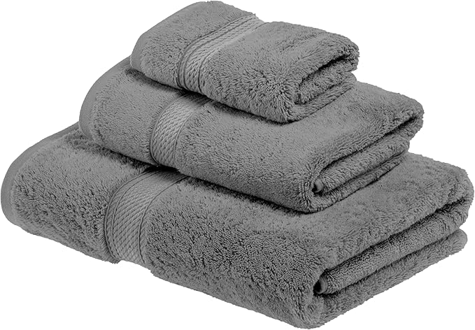 SUPERIOR Egyptian Cotton Pile 3 Piece Towel Set, Includes 1 Bath, 1 Hand, 1 Face Towel/Washcloth, Ultra Soft Luxury Towels, Thick Plush Essentials, Guest Bath, Spa, Hotel Bathroom, Charcoal