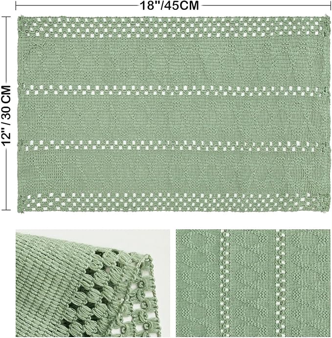 Artoid Mode Light Green Farmhouse Woven Rustic Hollow Placemats Set of 4,12x18 Inch Seasonal Holiday Table Mats Party Kitchen Dining Decoration