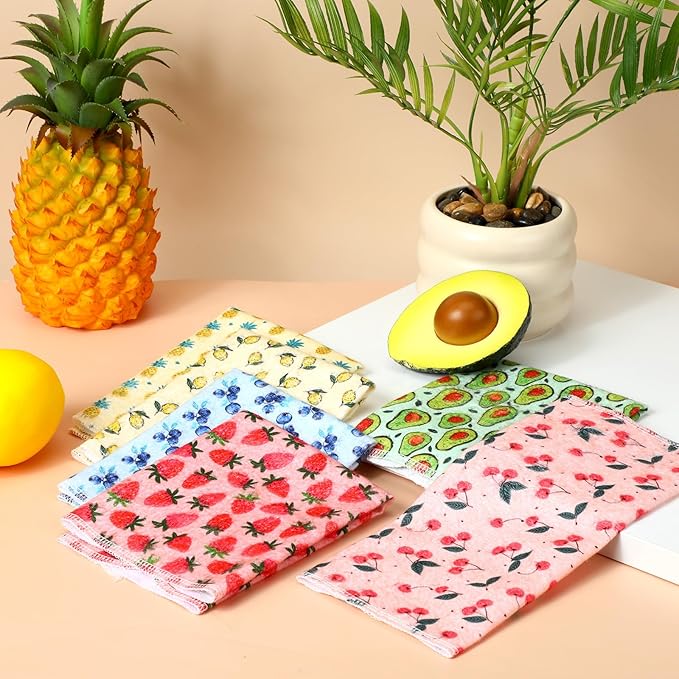 Redbaker 30 Pcs Reusable Paper Towels Rolls Kitchen Towels Bulk Washable Paperless Cloth Cotton Hand Napkins with Cardboard Reusable Napkins for Kitchen Bathroom (Fruit Style)