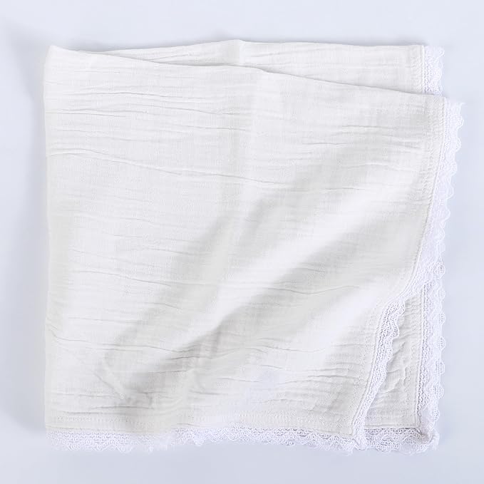 FINGERCRAFT Dinner Cloth Napkin Cotton Muslin Double Gauze 4 Pack with Classic Lace for Everyday Use, Wedding, Party, Christmas, Easter Napkins Cloth are Pre Shrunk and Good Absorbency White
