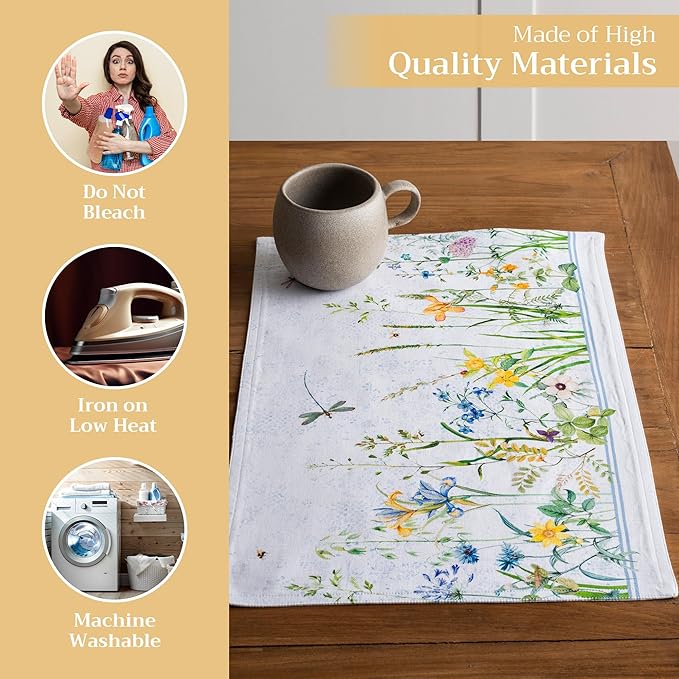 Maison d' Hermine Placemats Set of 4 100% Cotton Washable Cloth Place Mats Reusable Table Mats for Kitchen Dining Party Wedding Gifts for Mothers Day Spring/Summer (Fleurs De Mai, 13" x 19")