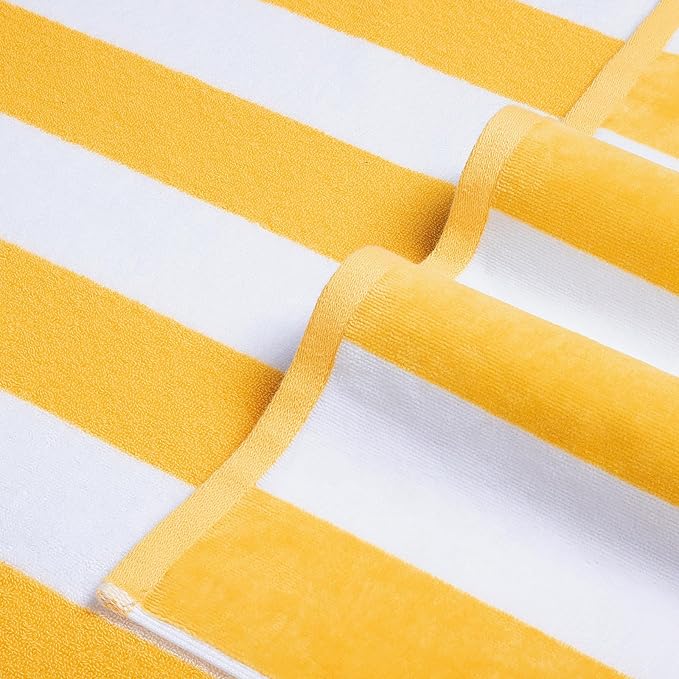LULUHOME Large Oversized Beach Towel - Big Cotton 36 x 70 Inch Striped Pool Towel, Large Cabana Soft Swimming Towel for Adult Men Women,Yellow