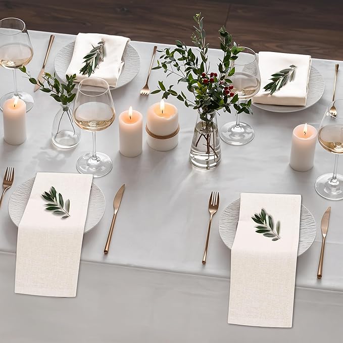 Ruvanti Linen Napkins Set of 12, 18x18 Cloth Napkins, Cotton Linen Blend Napkins Cloth Washable, Soft, Reusable Dinner Napkins for Wedding, Parties, Christmas, Thanksgiving, Everyday Use - Ivory