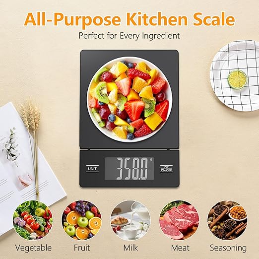 Digital Kitchen Scale with Detachable Display Wireless Food Scale, 11lb/5kg Capacity, 1g Precision, 304 Stainless Steel, Backlit LCD, Tare Function for Baking, Cooking, Meal Prep, Black