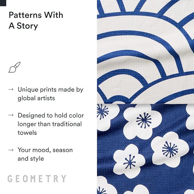 GEOMETRY Kitchen Tea Towels - Quick Dry Microfiber Dish Towels for Kitchen Every Bloom, 18" x 30" 2 Pack