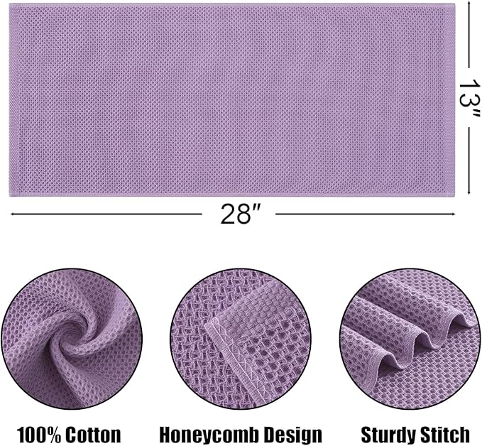 Kitinjoy 100% Cotton Waffle Weave Kitchen Hand Towels (13 X 28 Inches, Lavender), 8-Pack Super Soft and Absorbent Dish Towel for Drying Dishes