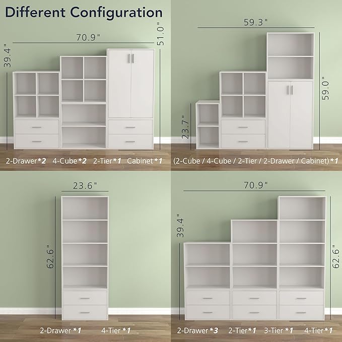 Homes: Inside + Out Apexa 2-Drawer Wooden Stackable Storage Drawers, Small Food Pantry Cabinet, Cajonera De Madera, Underbed Drawer Dorm Teen Room Decor & Bedroom, Home Office, Kitchen, White