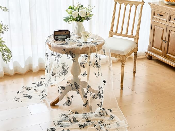YATOJUZI Embroidery Butterfly Table Runner Tulle Wabi-sabi Decor Seasonal Decorations Dining Table Runners for Home Kitchen Funeral