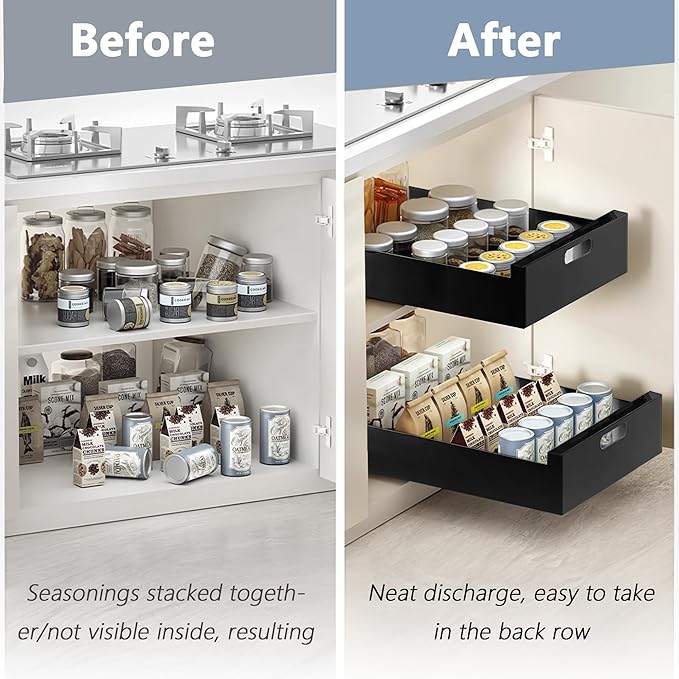 21'' Deep Pull Out Cabinet Organizer, 10'' Wide Sturdy Pull Out Drawers for Face Frame or Frameless Cabinets Adhesive, Slide Out Shelves for Pantry,Kitchen, Bathroom and Living Room
