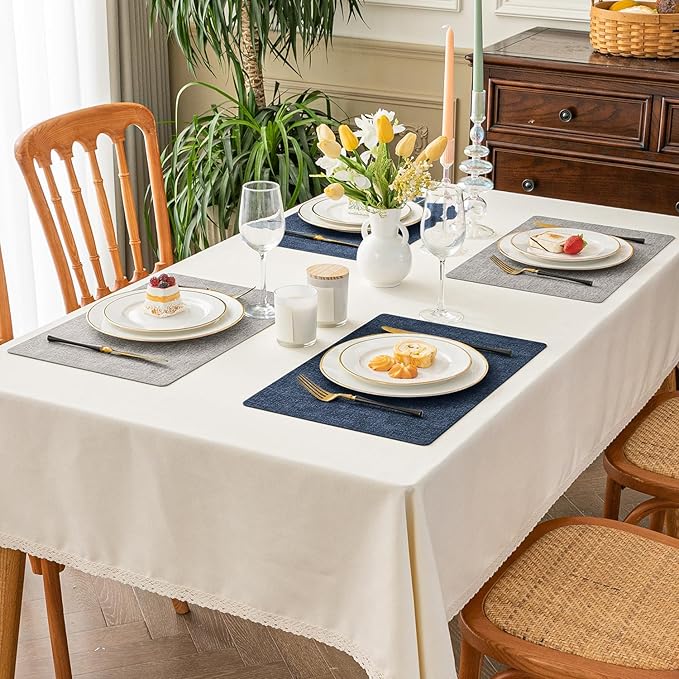 Romanstile Vinyl Placemats Set of 4-12x17 Inch, Reversible Waterproof Washable Non Slip Table Mats, Heat Resistant Wipeable Table Placemats for Dining/Party/Indoor/Outdoor, Light Grey-Navy Blue