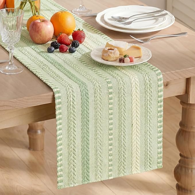 Artoid Mode Sage Green Farmhouse Woven Table Runner, Seasonal Holiday Rustic Kitchen Dining Table Decoration for Home Party Decor 12x120 Inch