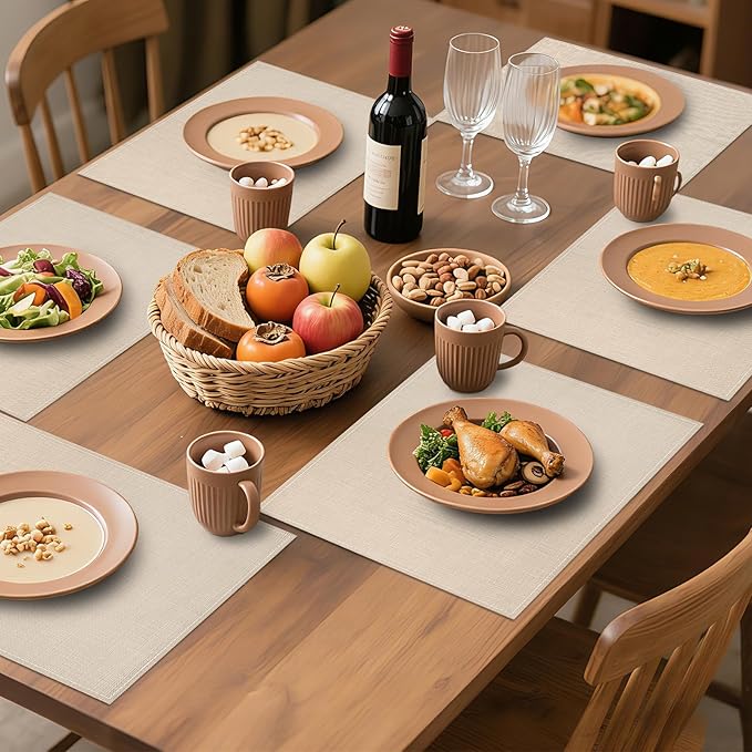 Bloss Beige Placemats Set of 6-12x18 Inch Table Mats Washable Heat-Resistant Place Mats for Dining Table, Easy to Clean Seasonal Place Mats for Holiday Party Kitchen Dining Table Decoration