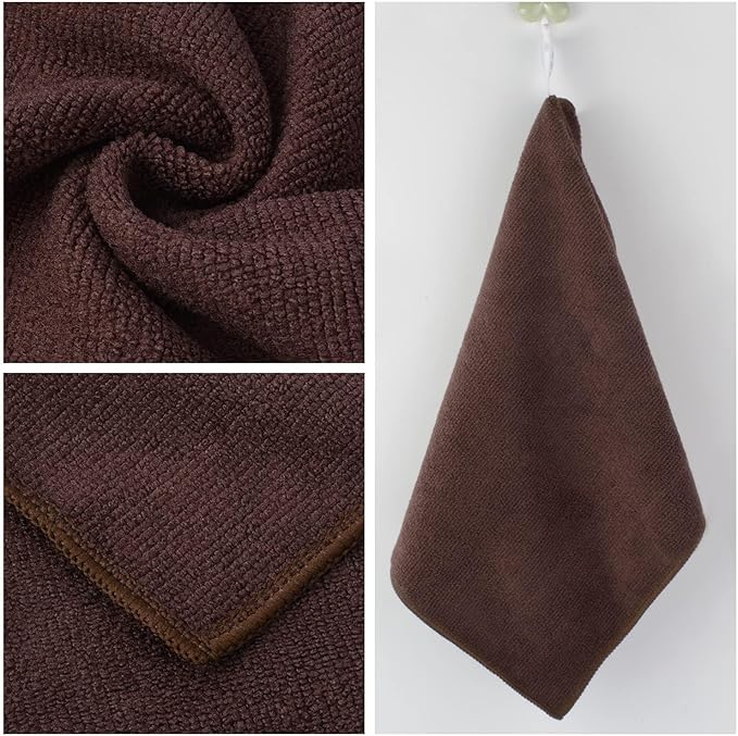 KinHwa Kitchen Washcloths for Dishes Absorbent Microfiber Dish Cloths Quick Dry Dish Rags with Poly Scour Scrub Side Ideal for Kitchen Cleaning (Brown, 12inchx12inch 10 Pack)
