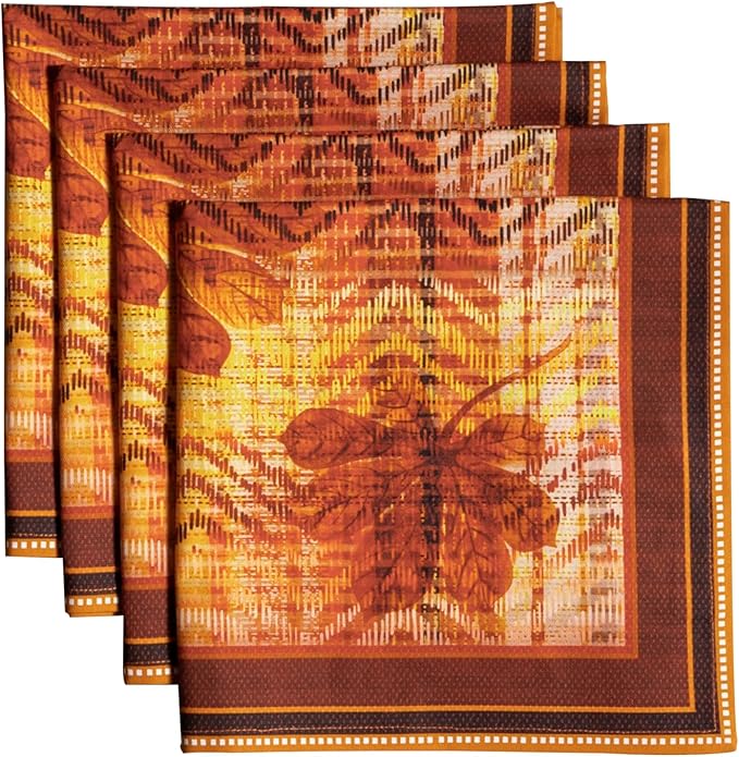 Maison d' Hermine Cloth Napkins Set of 4 100% Cotton for Thanksgiving Christmas Decorations Everyday Reusable Square Fall Napkins Cloth Washable Dinner Party (Thanksgiving Tartan, 20"x20")