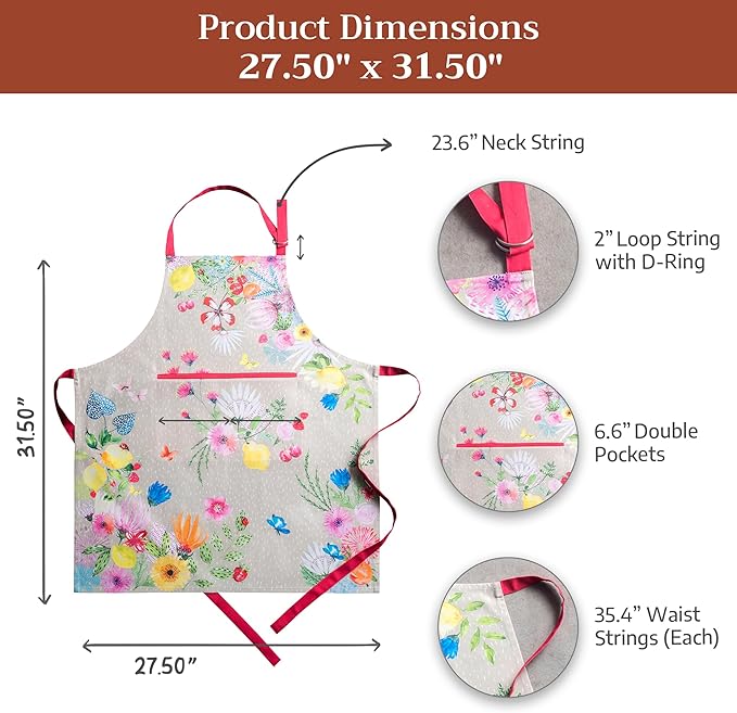 Maison d' Hermine 100% Cotton Apron for women with Pocket Kitchen Chef Apron for Men Cooking Mothers Day Gifts