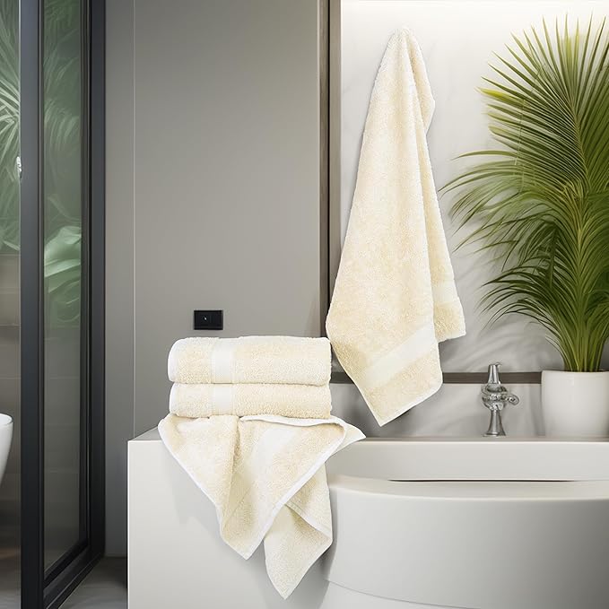 Medium Size Bath Towels Set of 6 – 100% Cotton Terry – 24" x 48" – Quick Dry, Soft & Highly Absorbent – Ivory Towels for Bathroom, Gym, Spa, Pool & Daily Use