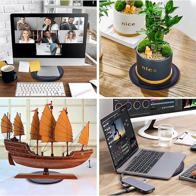 8 Inch Lazy Susan Turntable Organizer 2Pcs, Eichzer Premium Heavy Duty Rotating Swivel Stand with Steel Ball Bearings for Model/Rotating Plants/Crafts Stand/TV/Monitor/Laptop (360˚ Rotation)