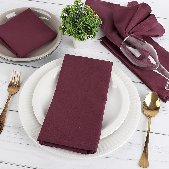 NATURALCRAFT Cloth Napkins Set of 12 Cotton Linen 18x18 Inch - Soft Durable Easter Washable - Ideal for Hotel Farmhouse Party Spring Summer Easter - Perfect Everyday Use (Wine, Pack of 12)