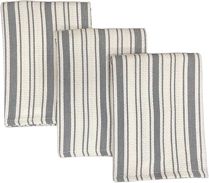 Kitchen Towels Set – Pack of 3 (20’’ x 30’’) Extra Large Premium Cotton Dish Towels for Kitchen – Basket Weave Towels – Absorbent – 100% Cotton – with Hanging Loop – Dark Grey