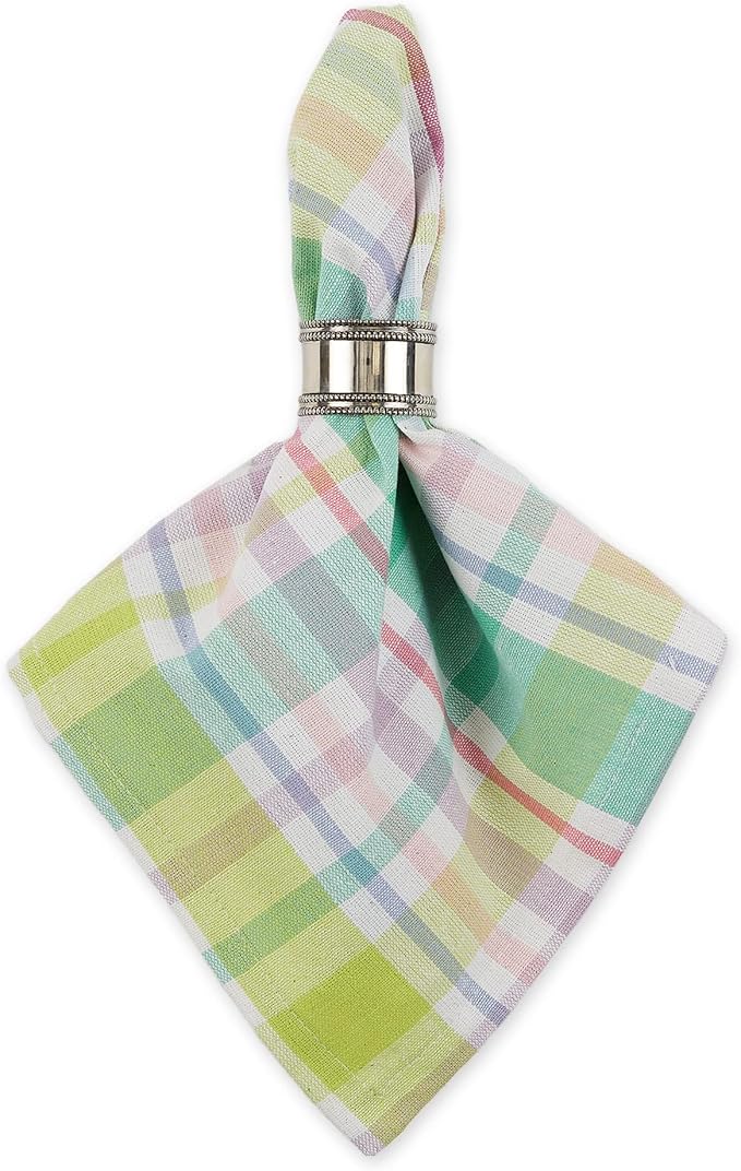 DII Cotton Plaid Napkin Set Machine Washable, 20x20, Spring Time, 6 Count