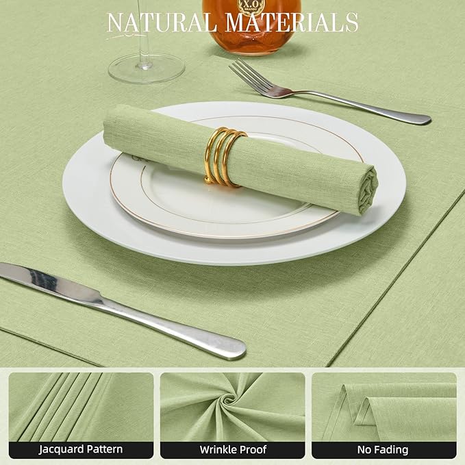 Cloth Napkin Set of 8 Square Washable Reusable Linen Fabric Polyester for Kitchen Dinner Dining Restaurants Wedding Party Banquet Table(Mint Green/17x17 Inch)