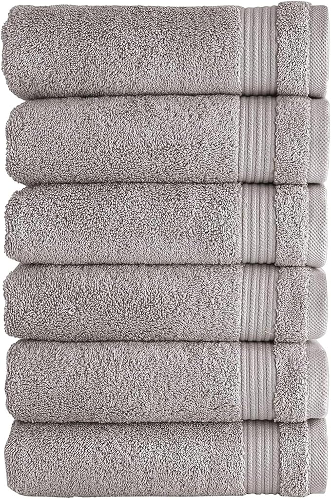 Classic Turkish Towels CTT - Premium 6 Piece Hand Towels Set, 100% Turkish Cotton, Quick Dry & Comfy Towels for Hotel & Spa, Highly Absorbent | 16"x27"(Light Grey)