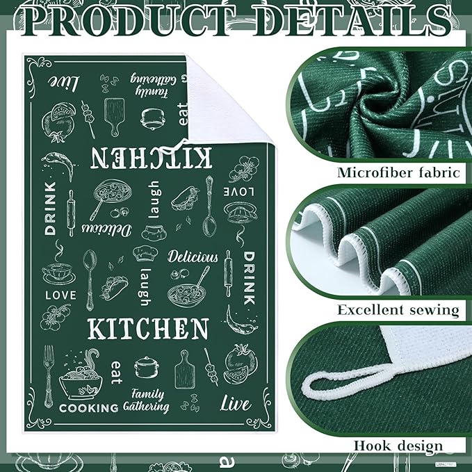 12 Pcs Farmhouse Kitchen Decor and Accessories Sets 4 Green Kitchen Towels 4 Absorbent Dishcloths 2 Pot Holders 2 Oven Mitts Gloves for Home Decorations Mom Gifts