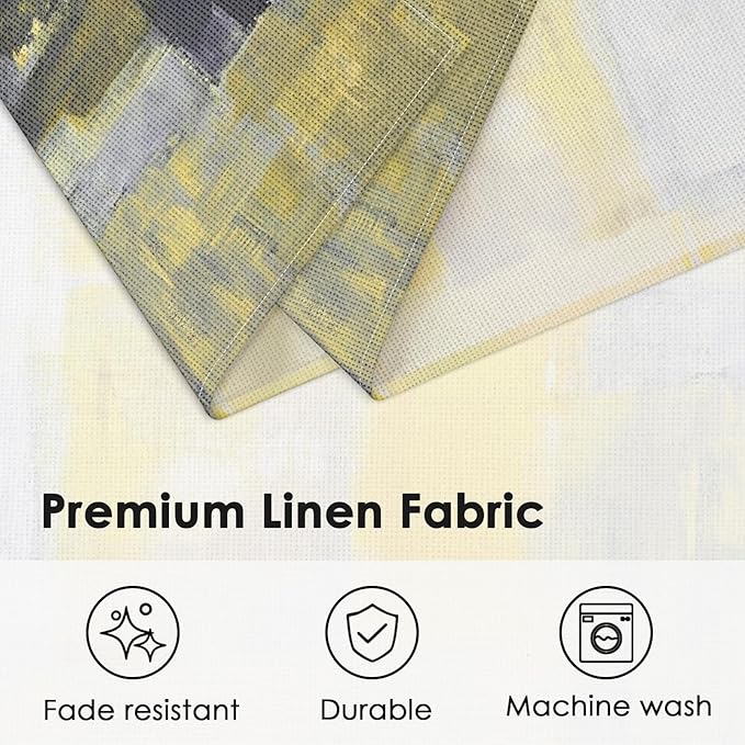 Emvency Farmhouse Placemats Set of 6, Abstract Modern Yellow Grey Geometric 12x18 Inch Linen Rectangular Place Table Mats for Indoors & Outdoor Home Party Kitchen Dining Decoration