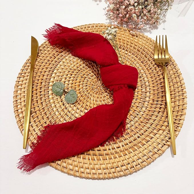 24Pack Red Cloth Napkins 17x17Inch Red Napkins Cloth with Fringe Soft Cotton Cloth Napkins Washable Rustic Dinner Napkins Cloth for Wedding Party Dinner Table