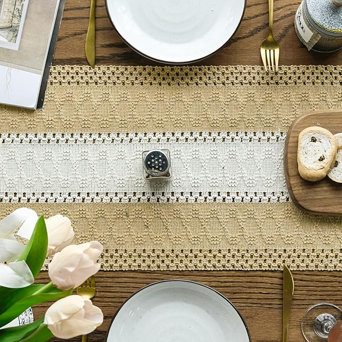 Artoid Mode Burlap Brown Farmhouse Rustic Table Runner, Seasonal Hollow Kitchen Dining Table Decoration for Home Party Decor 12x90 Inch