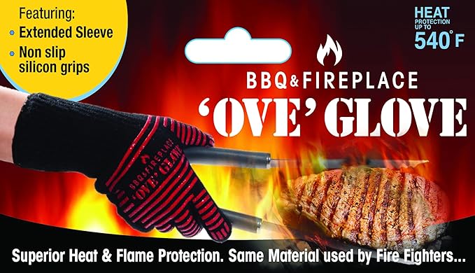 Ove Glove BBQ Superior Heat & Flame Protection- Extended Wrist for Additional Safety- Outdoor Cooking, Grilling, Barbeque