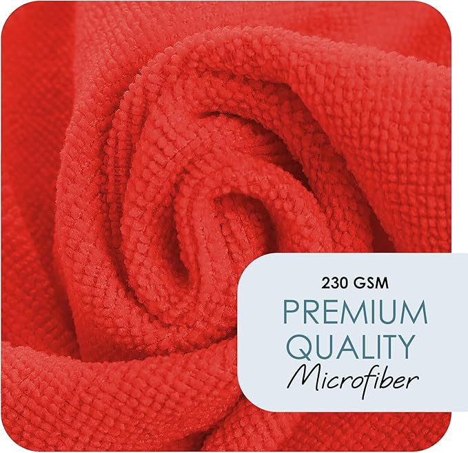 Hearth & Harbor Microfiber Cleaning Cloth, Reusable Microfiber Towels for Cars 12 Pack Washcloths, Red Cleaning Rags, Microfiber Cloth Rags for Cleaning, Lint Free Cloth 12”x12” V-HH-Cloth-M-12-Red