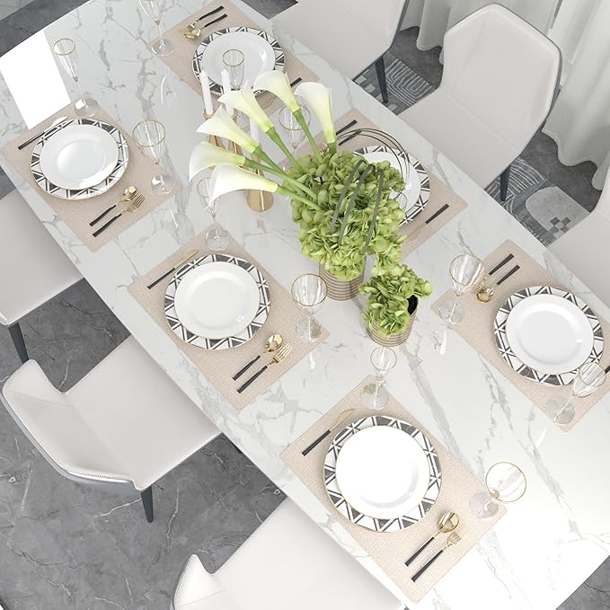 Set of 4,Soft Caddice Faux Linen 2 Side Place Mats Heat Resistant Dining Table Place Mats Kitchen Table Mats 12 x 18 Natural Linen