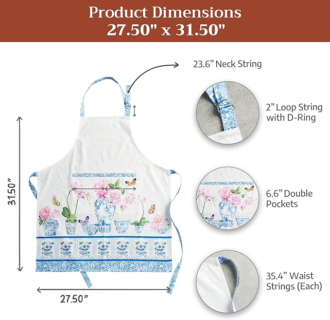 Maison d' Hermine 100% Cotton Apron for women with Pocket Kitchen Chef Apron for Men Cooking Mothers Day Gifts