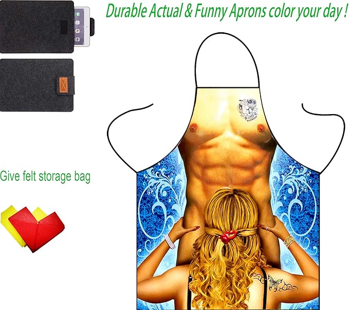 Men Women Funny Cute Cooking Baking BBQ Apron Gift for Adult Party Costume (blonde hair)