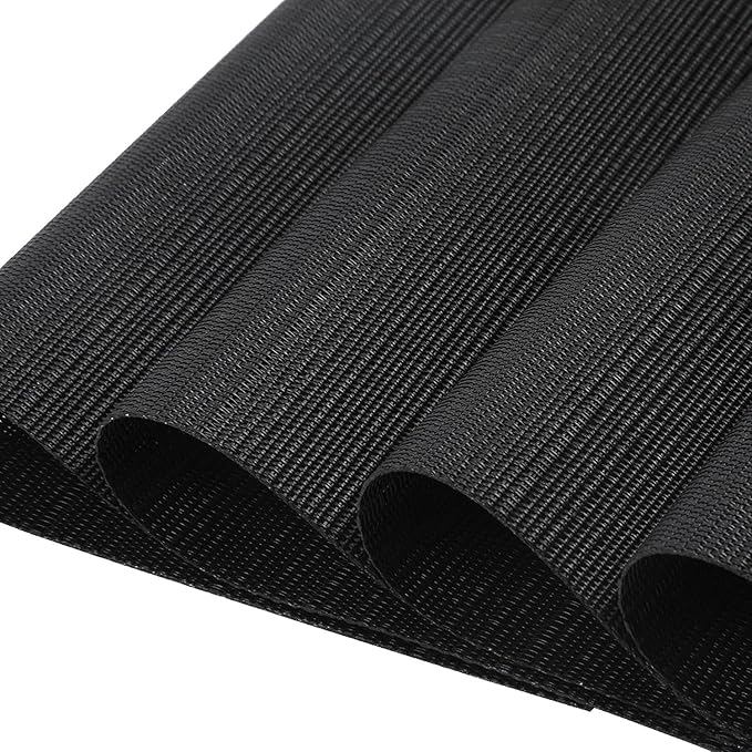 SHACOS Wedge Placemats Set of 8 Woven Vinyl Placemats for Round Table Curved Place Mats Wipe Clean Non Slip Reversible Table Mats Indoor Outdoor, Black