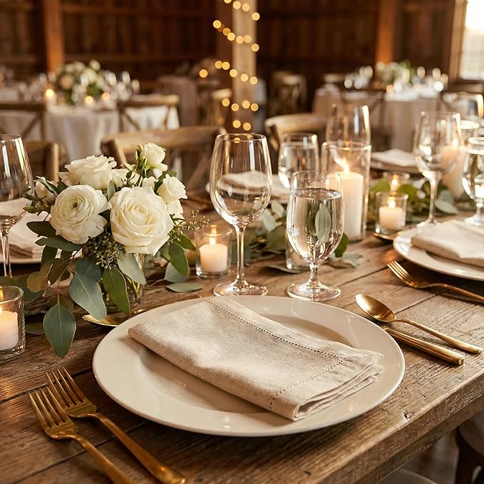 Flax Hemstitchend Cloth Dinner Napkin Set of 4 Natural 20x20 Inches, Decorative Premium Cotton Linen Dinning Table Napkins Ideal for Spring, Easter, Cocktail | Washable Kitchen Napkin for Home Décor