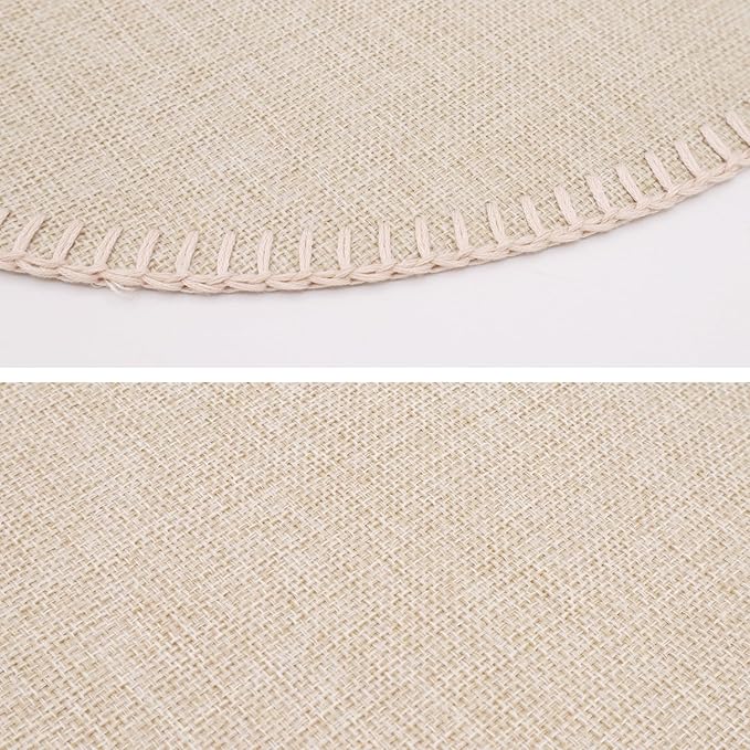 Round Placemats Set of 6, 15 Inch Linen Fabric Table Placemats, Heat Resistant, Wrinkle Free Washable Placemats Kitchen Place Mats Set of 6 for Dining Table Party Table (Beige, 6)