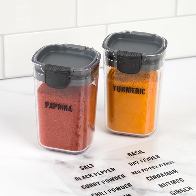 Progressive ProKeeper+ 6-Piece Spice Rack Set - Airtight, BPA-Free, Dishwasher Safe, Sits on Countertop or Mounts to Wall/Cabinet, Includes 24 Labels