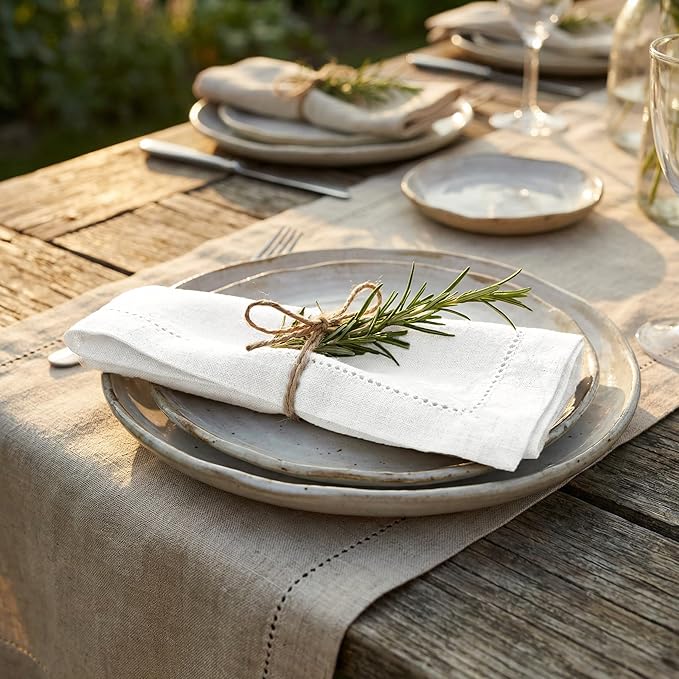 Flax Cloth Hemstitched White Dinner Napkins Set of 4-20x20 Inch, Premium Cotton Linen Decorative Dinning Table Napkin Ideal for Spring, Summer, Easter | Washable Daily Kitchen Use Napkin for Wedding