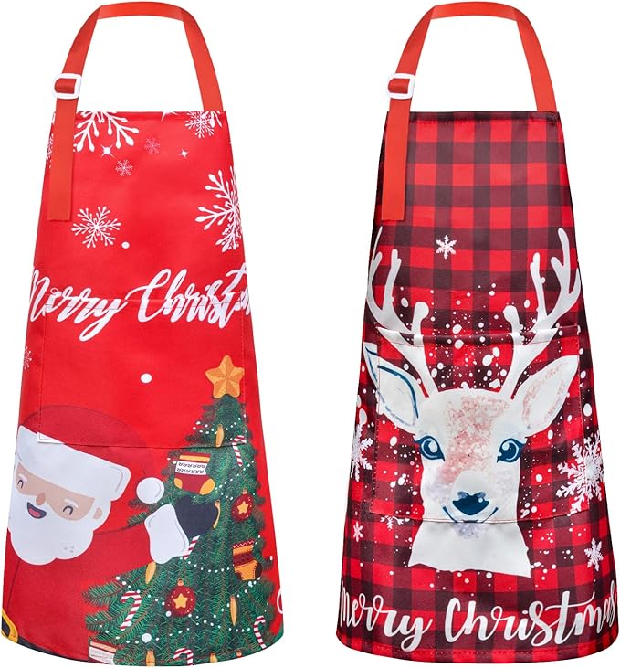 PASHOP 2 Pack Kids Christmas Apron Toddler Christmas Apron With Pockets for Kids Girls Boys Cooking Baking Painting